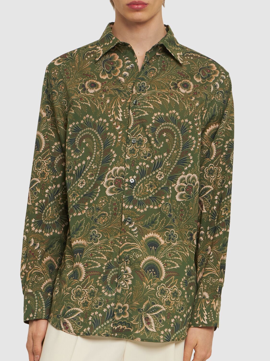 Shop Etro Printed Cotton Long Sleeve Shirt In Green