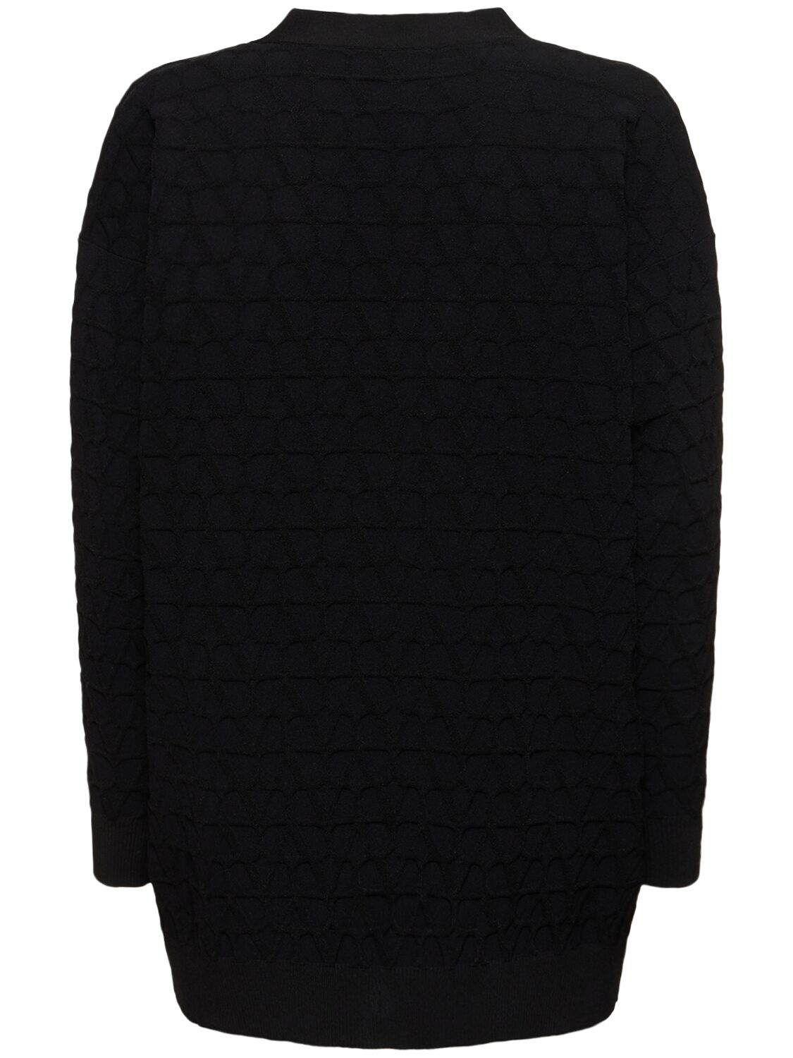Shop Valentino Knit Logo Long Cardigan In Black