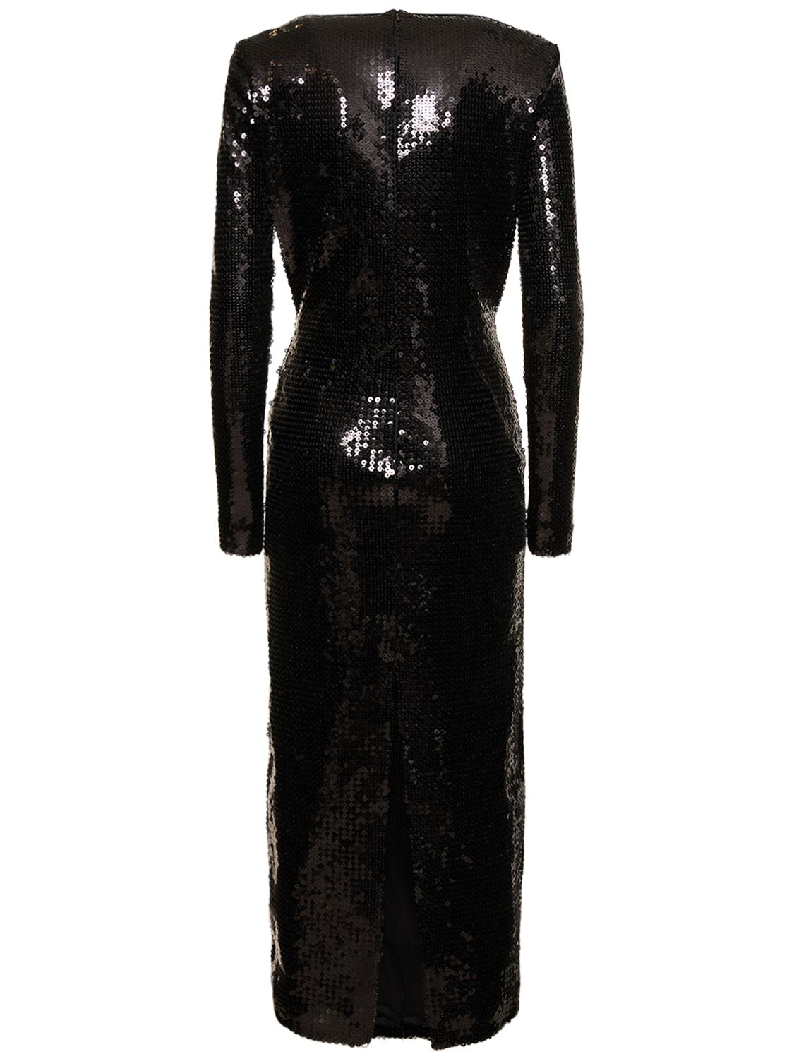 Shop David Koma Logo Buckle Sequined Midi Dress In Black