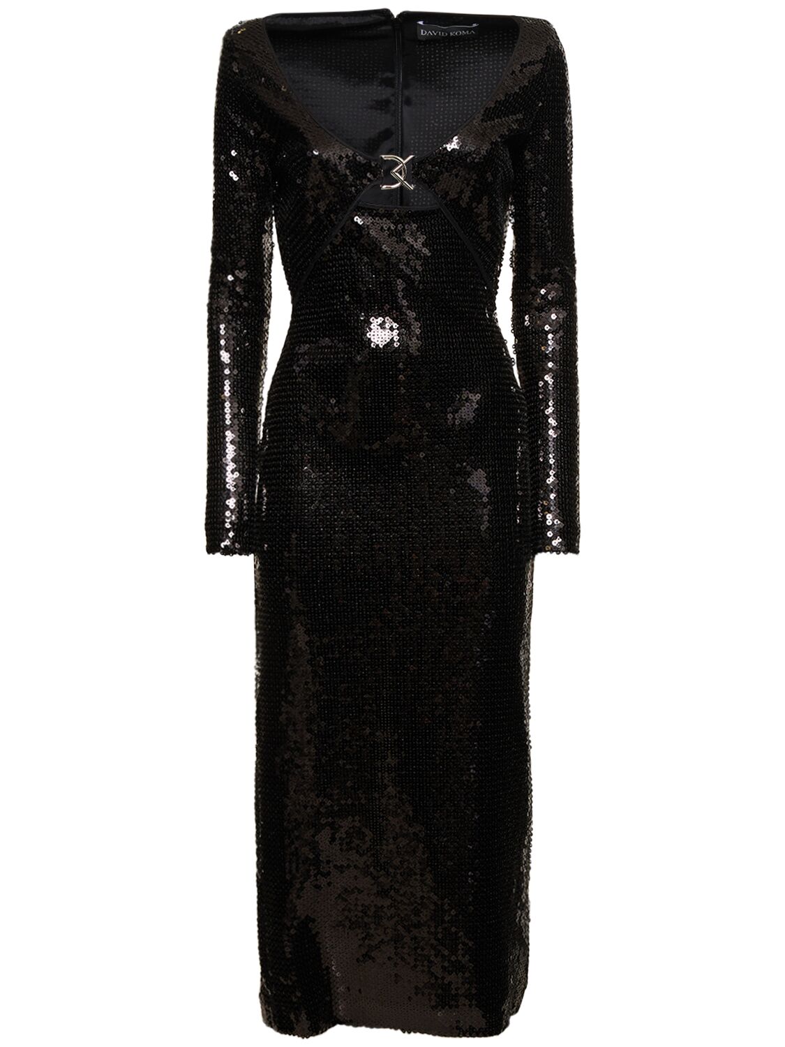 David Koma Logo Buckle Sequined Midi Dress In Black