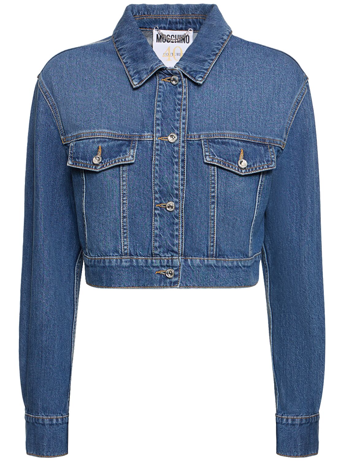 Moschino Denim Cotton Cropped Jacket In Blue