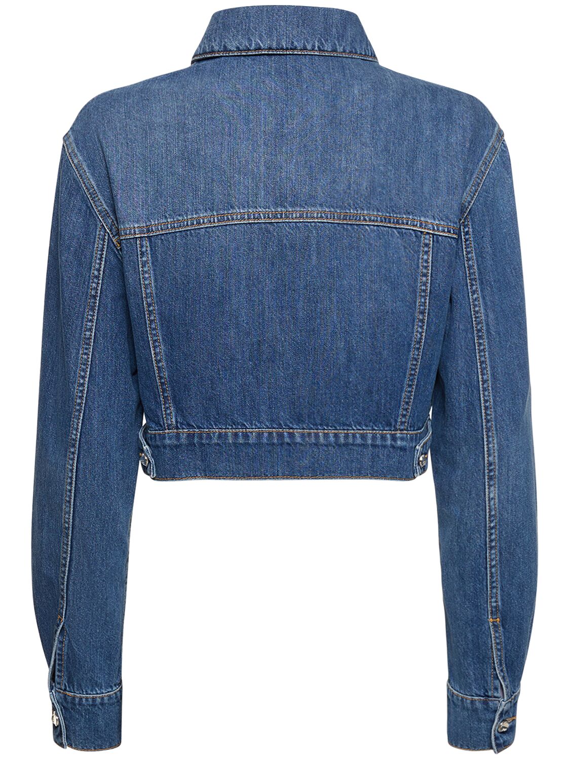 Shop Moschino Denim Cotton Cropped Jacket In Blue