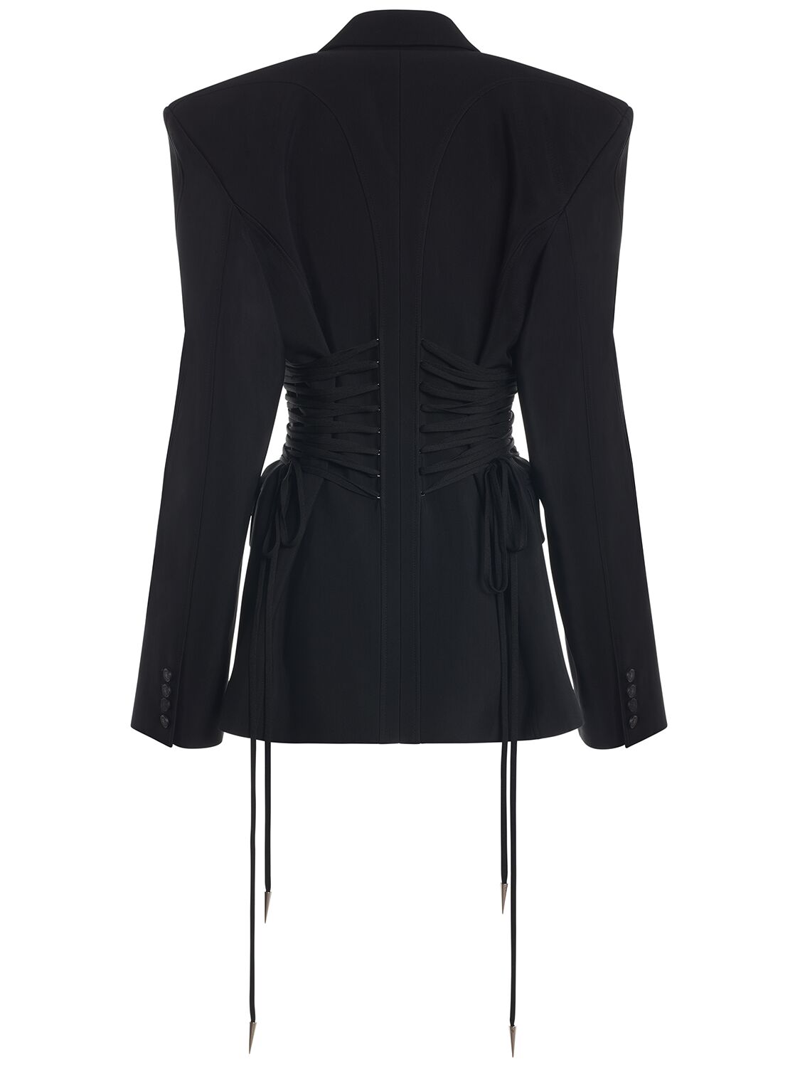 Shop Mugler Fitted Waist Oversized Jacket W/ Laces In Black