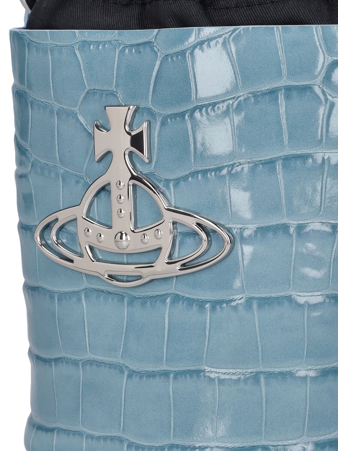 Shop Vivienne Westwood Daisy Croc Embossed Leather Bucket Bag In Light Blue