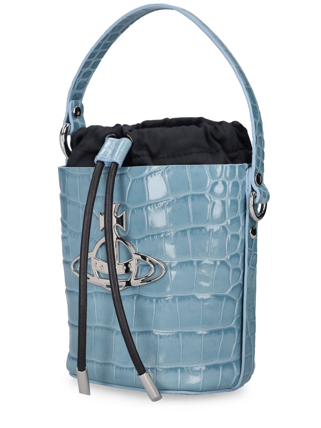 Shop Vivienne Westwood Daisy Croc Embossed Leather Bucket Bag In Light Blue