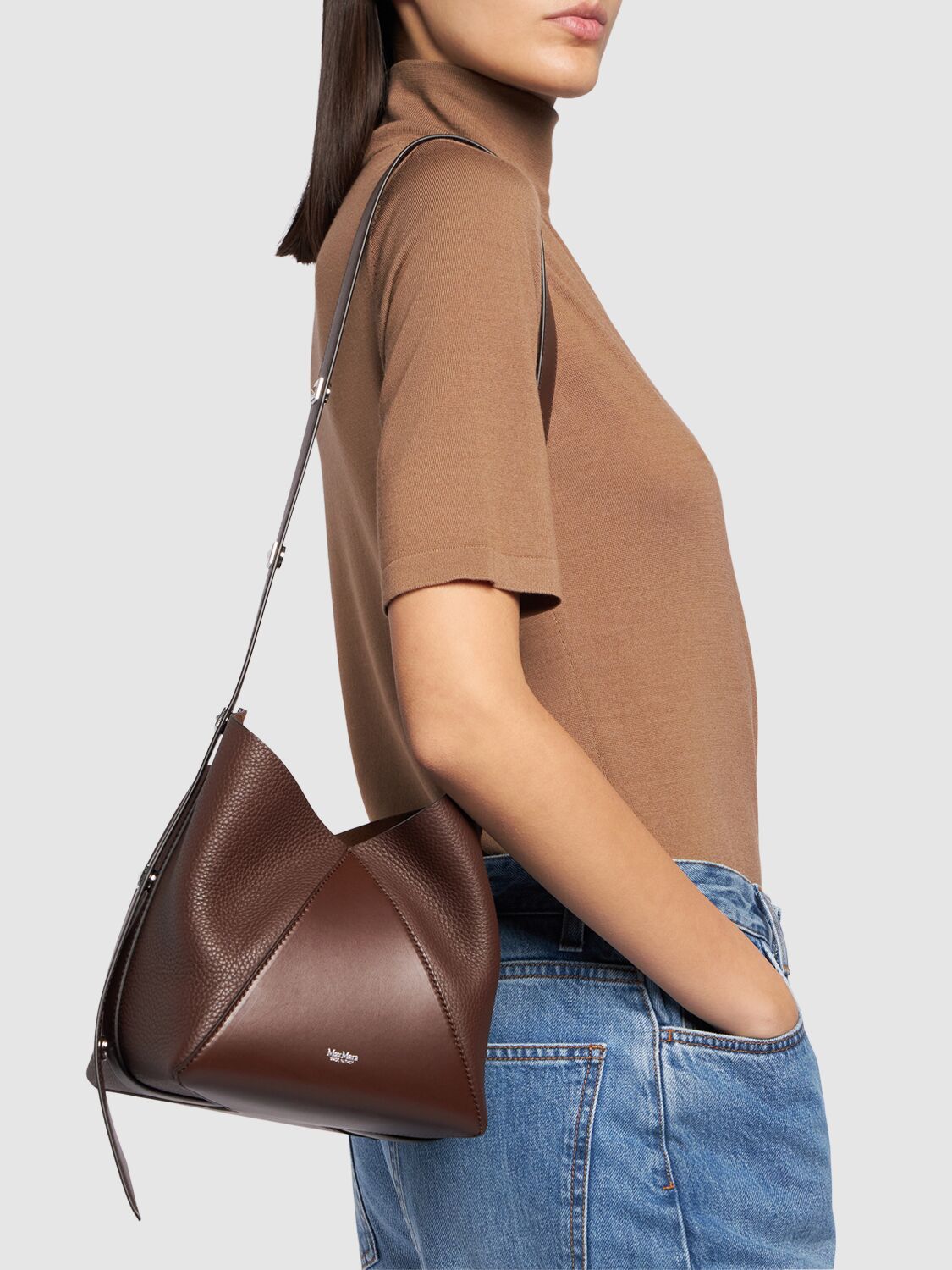 Shop Max Mara Small Mm Leather Bucket Bag In Brown