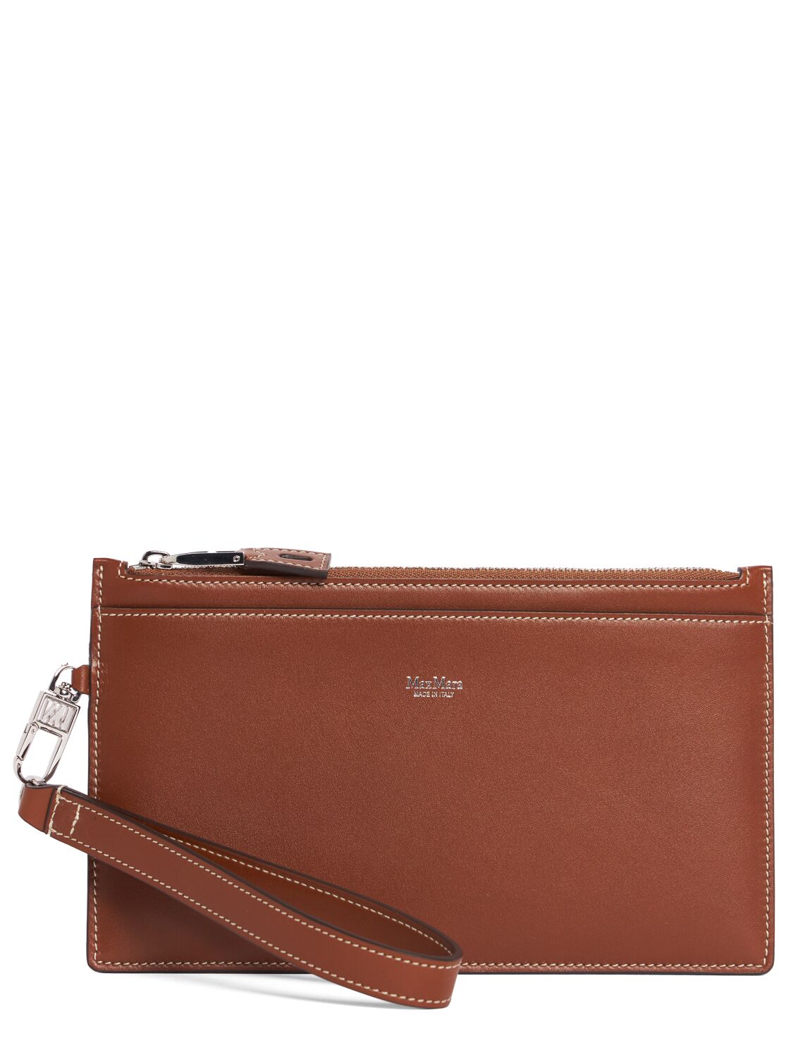 Max Mara Classic Leather Pouch In Ambra Marrone