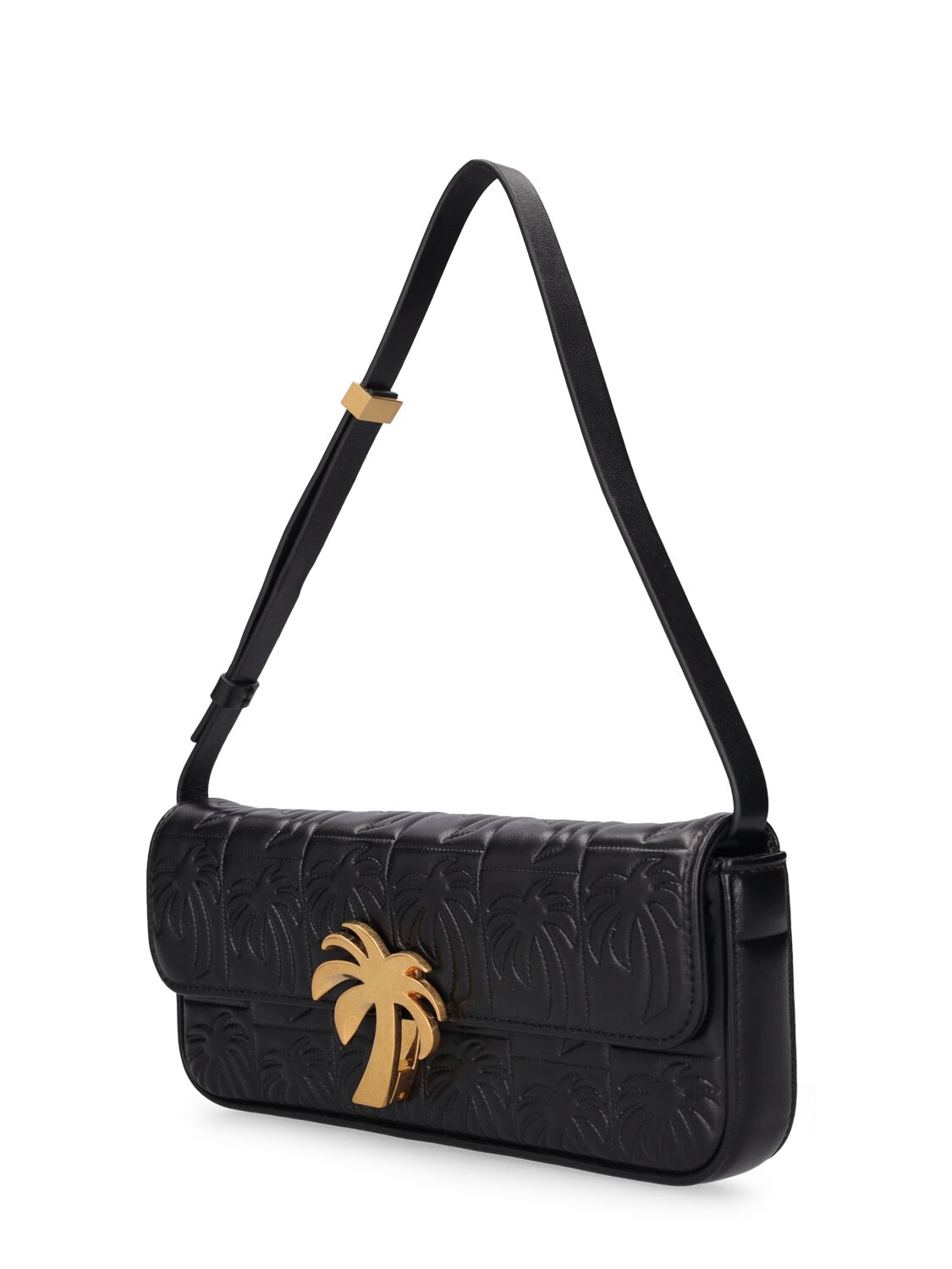 Shop Palm Angels Bridge Leather Shoulder Bag In Black