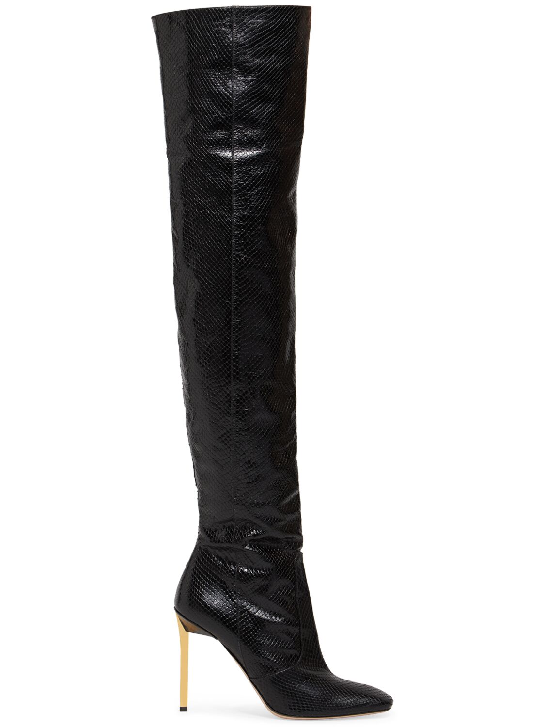 105mm Glossy Python Print Leather Boots