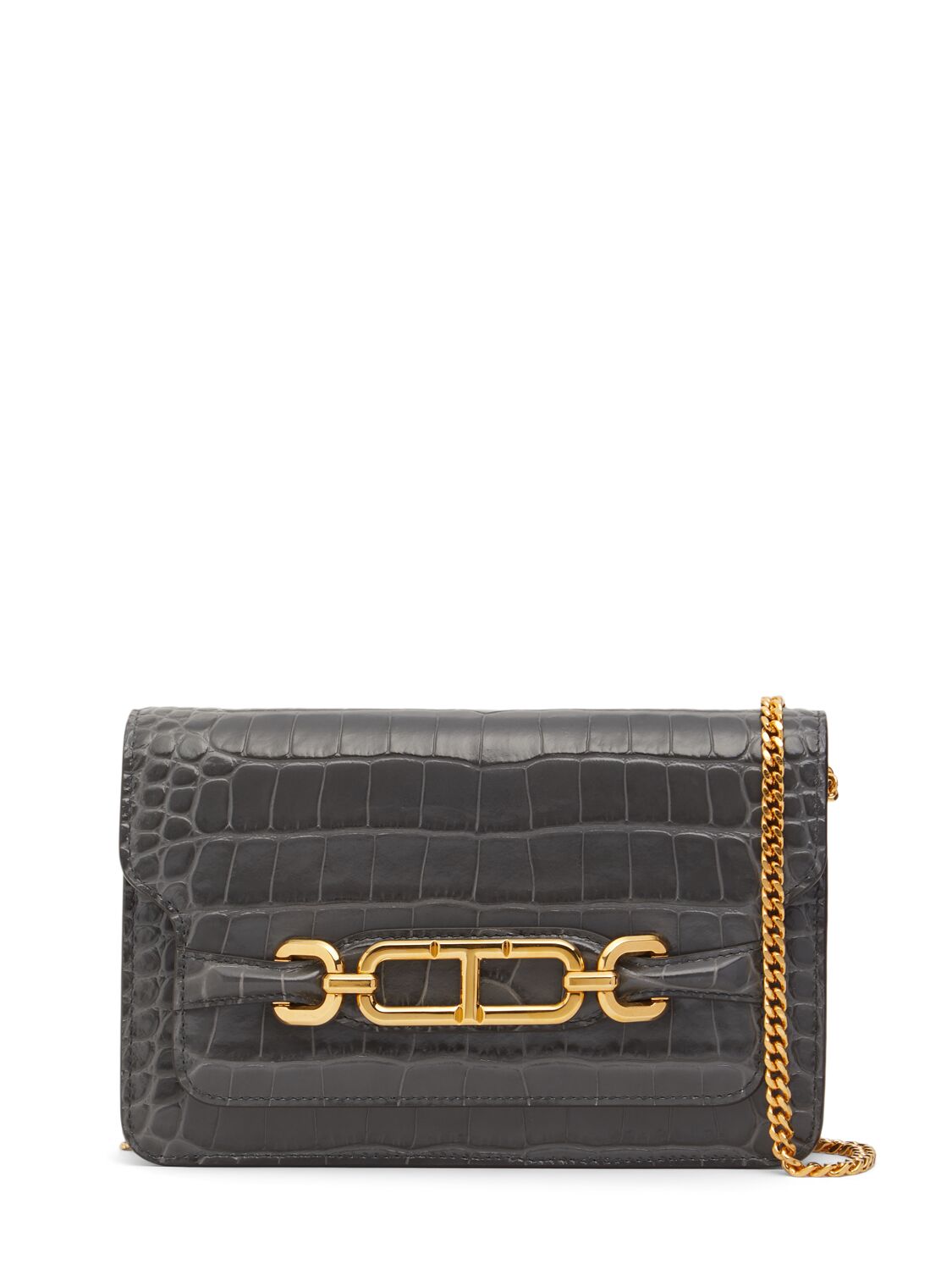 Tom Ford Small Whitney Shiny Croc Embossed Bag In 铁色