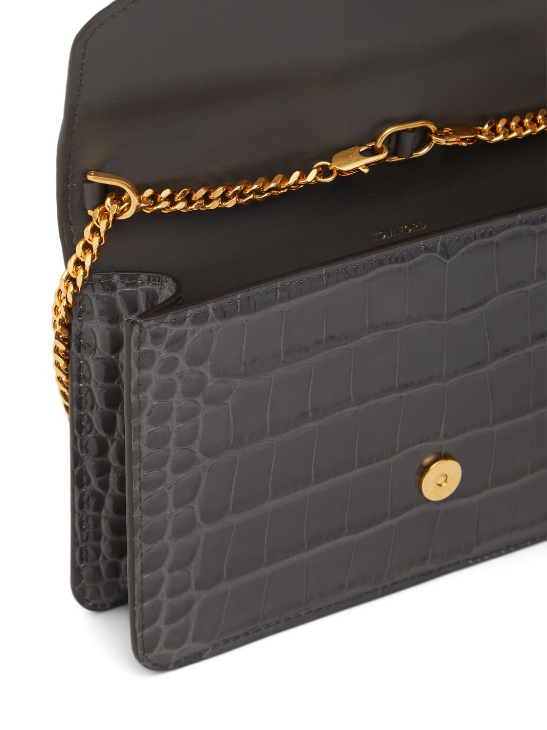 Shop Tom Ford Small Whitney Shiny Croc Embossed Bag In 铁色