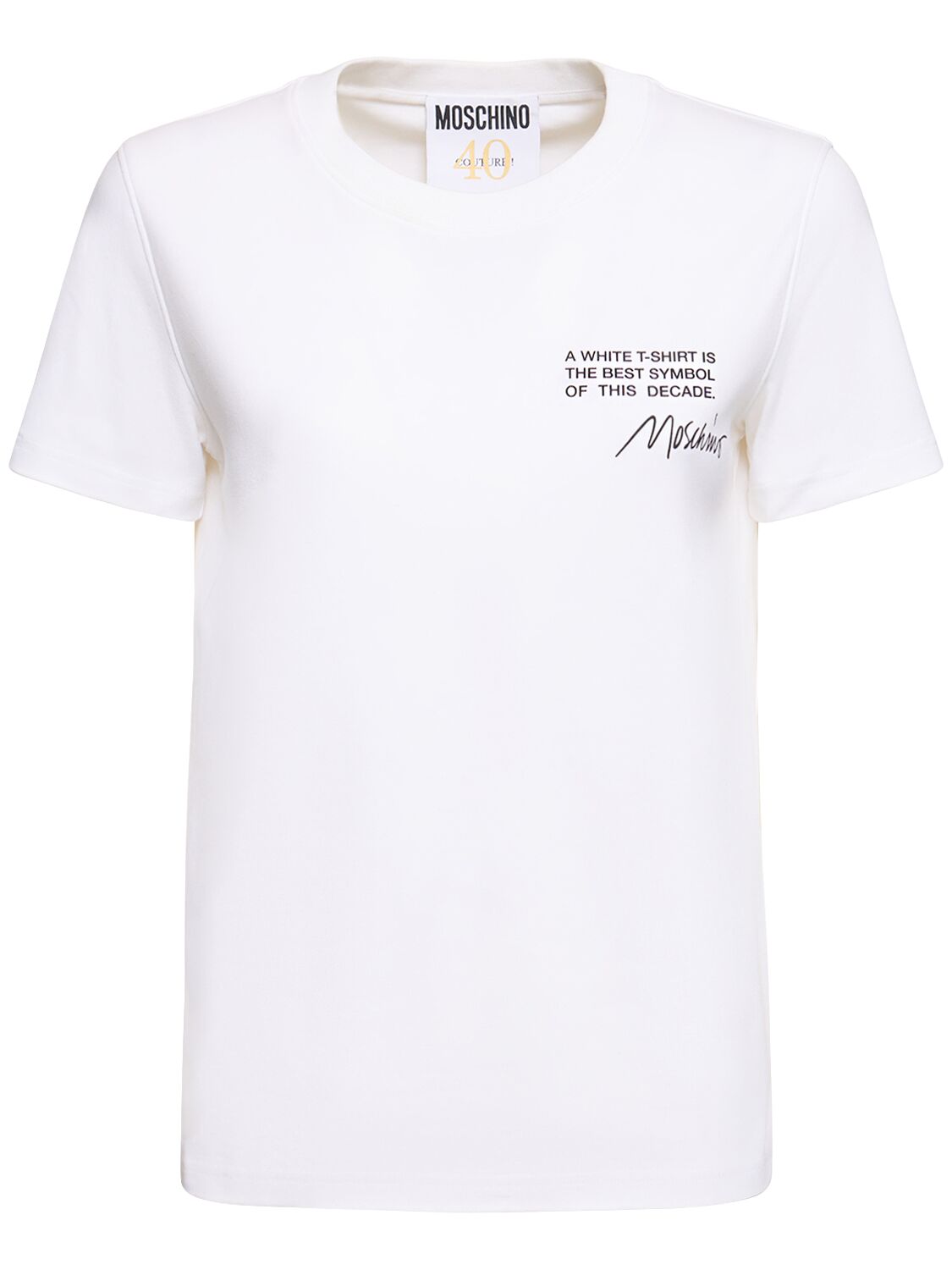 Moschino Logo印花棉质平纹针织t恤 In White
