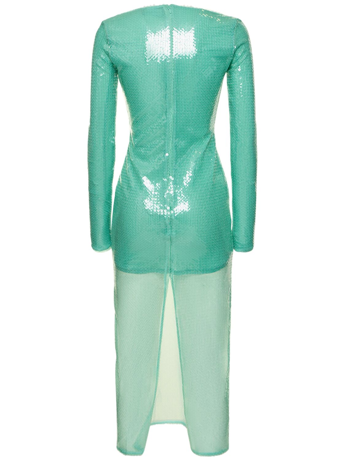 Shop David Koma Logo Buckle Sequined Midi Dress In Turquoise