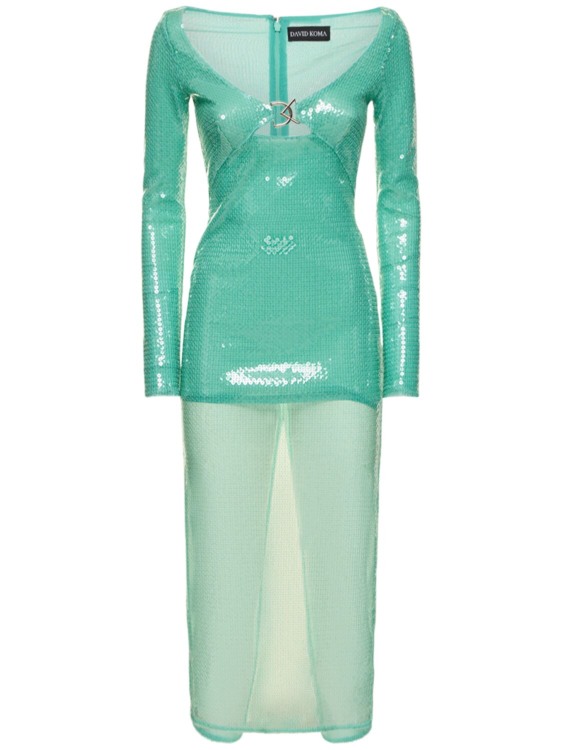 David Koma Logo Buckle Sequined Midi Dress In Turquoise
