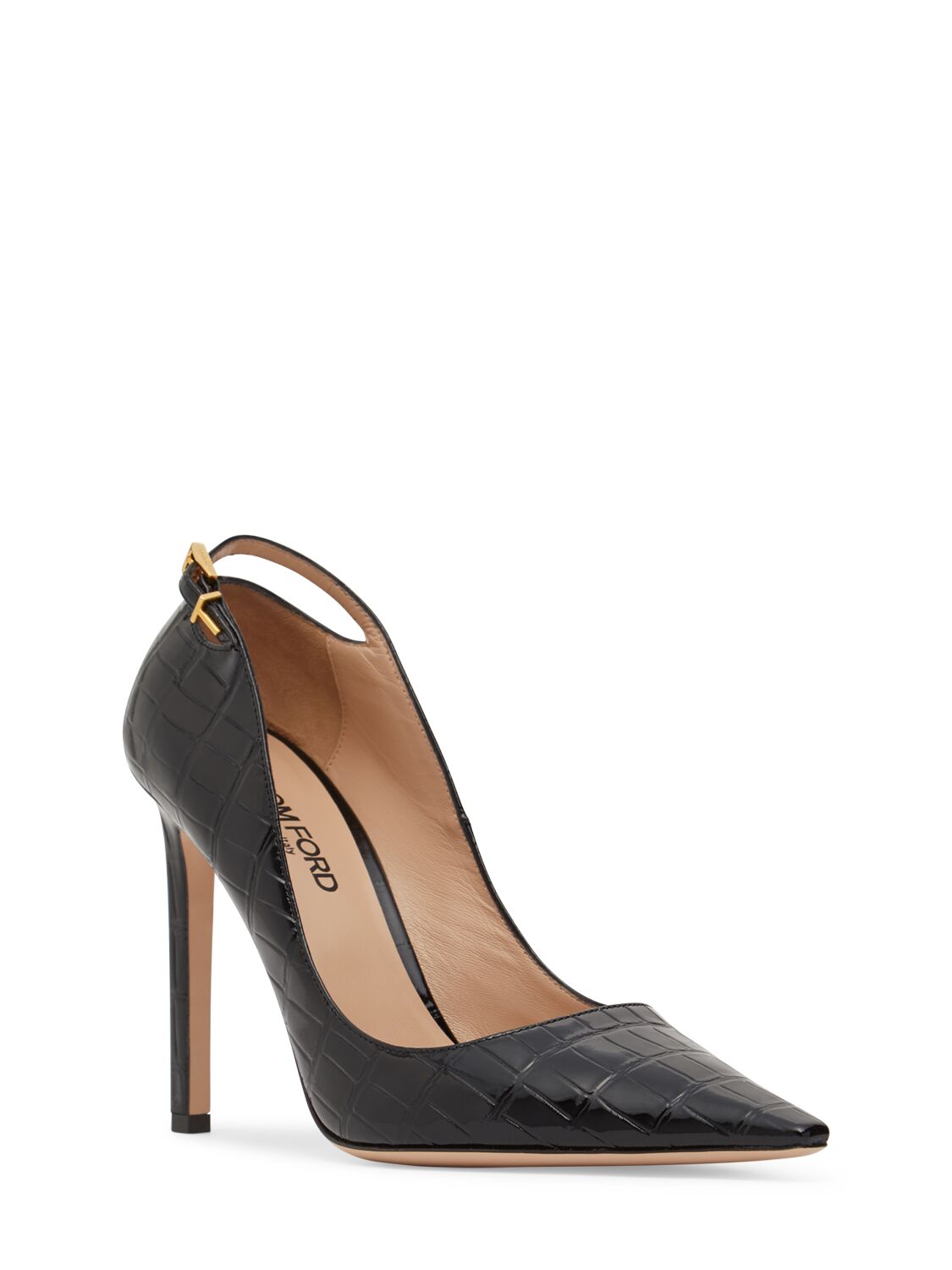 Shop Tom Ford 105mm Angelina Croc Embossed Pumps In Black