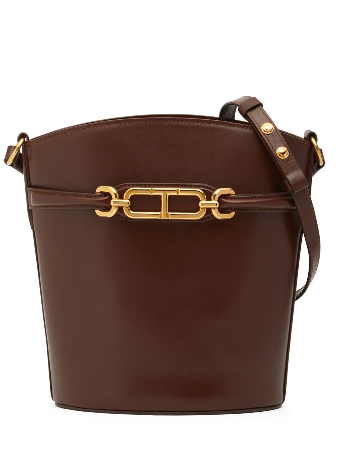 Tom Ford Medium Whitney Box Leather Bucket Bag In Saddle Brown