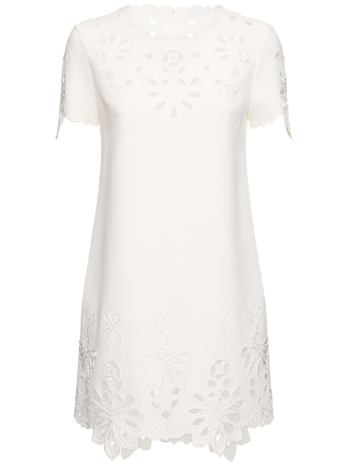 Shop Ermanno Scervino Embroidered Cady Short Sleeve Mini Dress In White