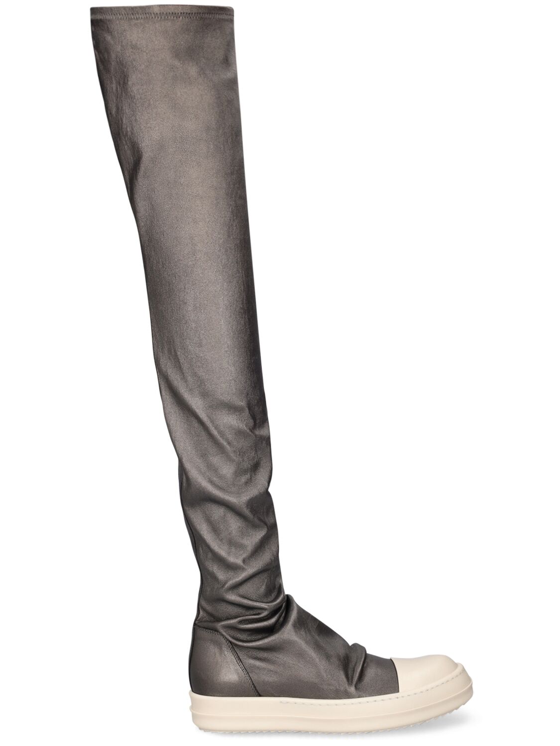 Rick Owens Mega Bumper Stretch Leather Boots In Grey