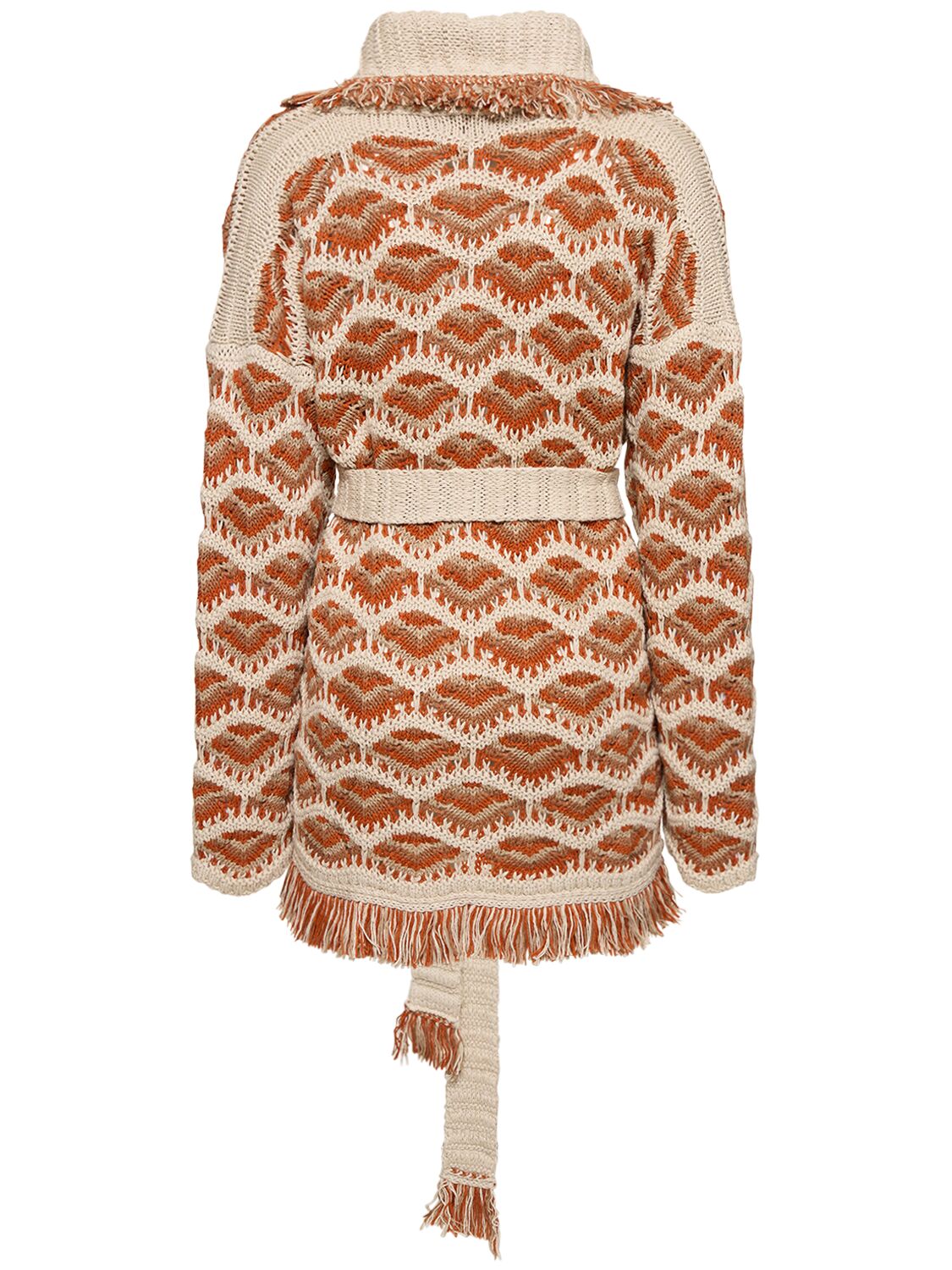 Shop Alanui Hawa Mahal Knit Cotton & Linen Cardigan In Orange,multi