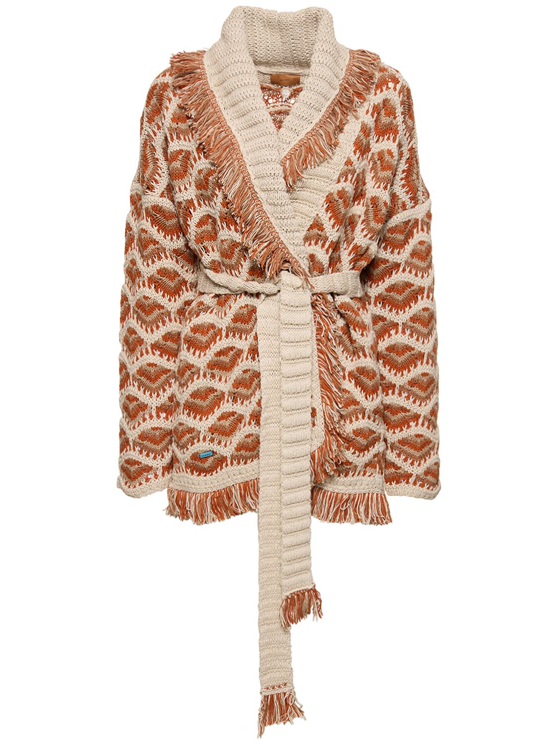 Shop Alanui Hawa Mahal Knit Cotton & Linen Cardigan In Orange,multi