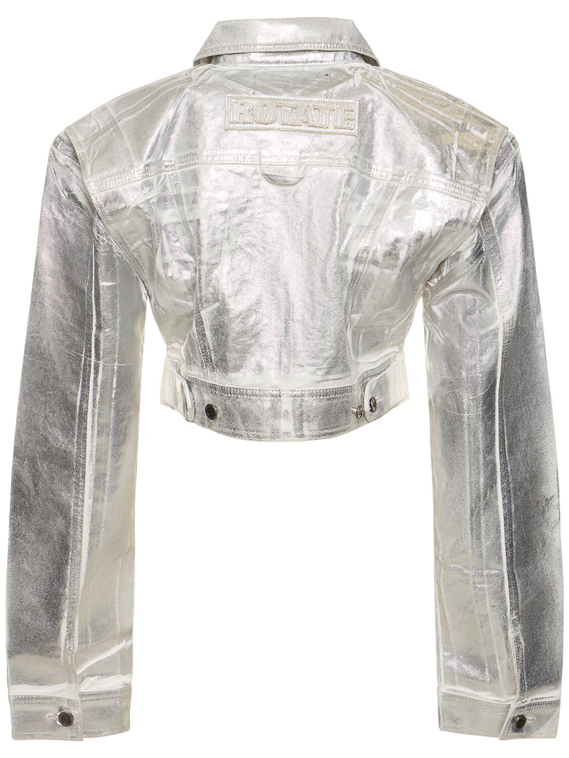 Shop Rotate Birger Christensen Coated Denim Cropped Jacket In White Alyssum