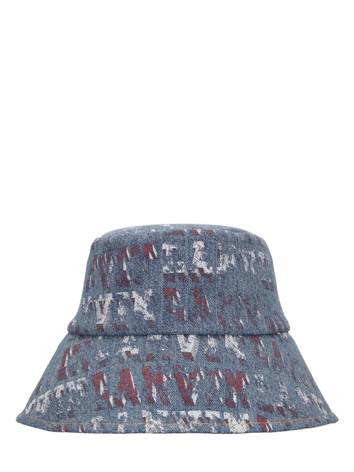 Shop Lanvin Printed Denim Fisherman Hat In Light Blue