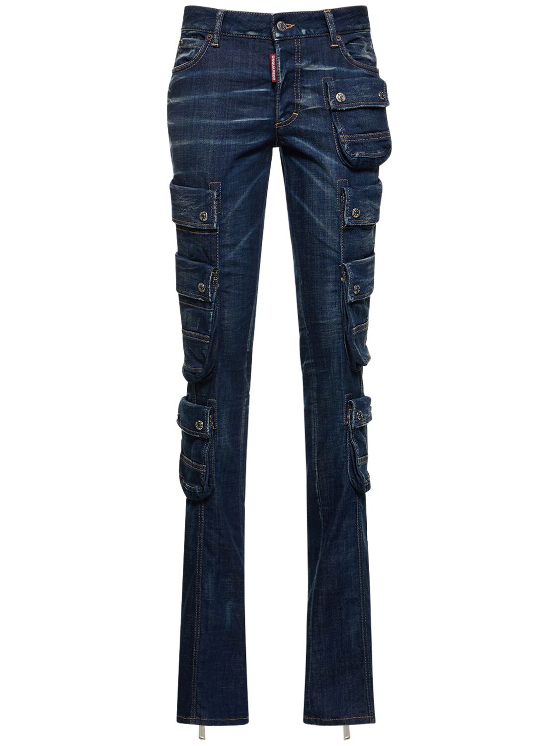 Image of Low-rise Straight Denim Cargo Jeans