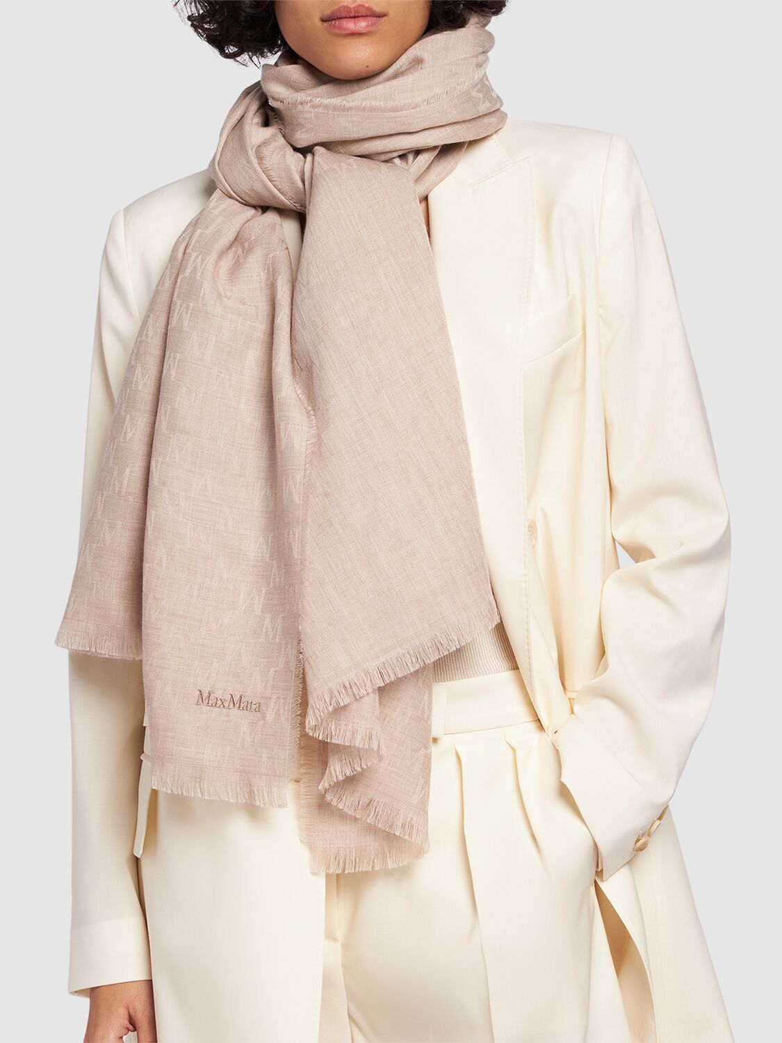 Shop Max Mara Magico Wool Scarf In Beige