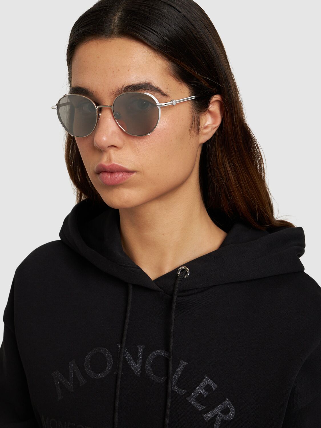 Shop Moncler Owlet Round Metal Sunglasses In Silver