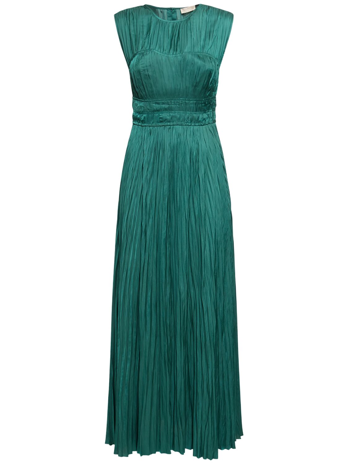 Delia Pleated Satin Long Gown