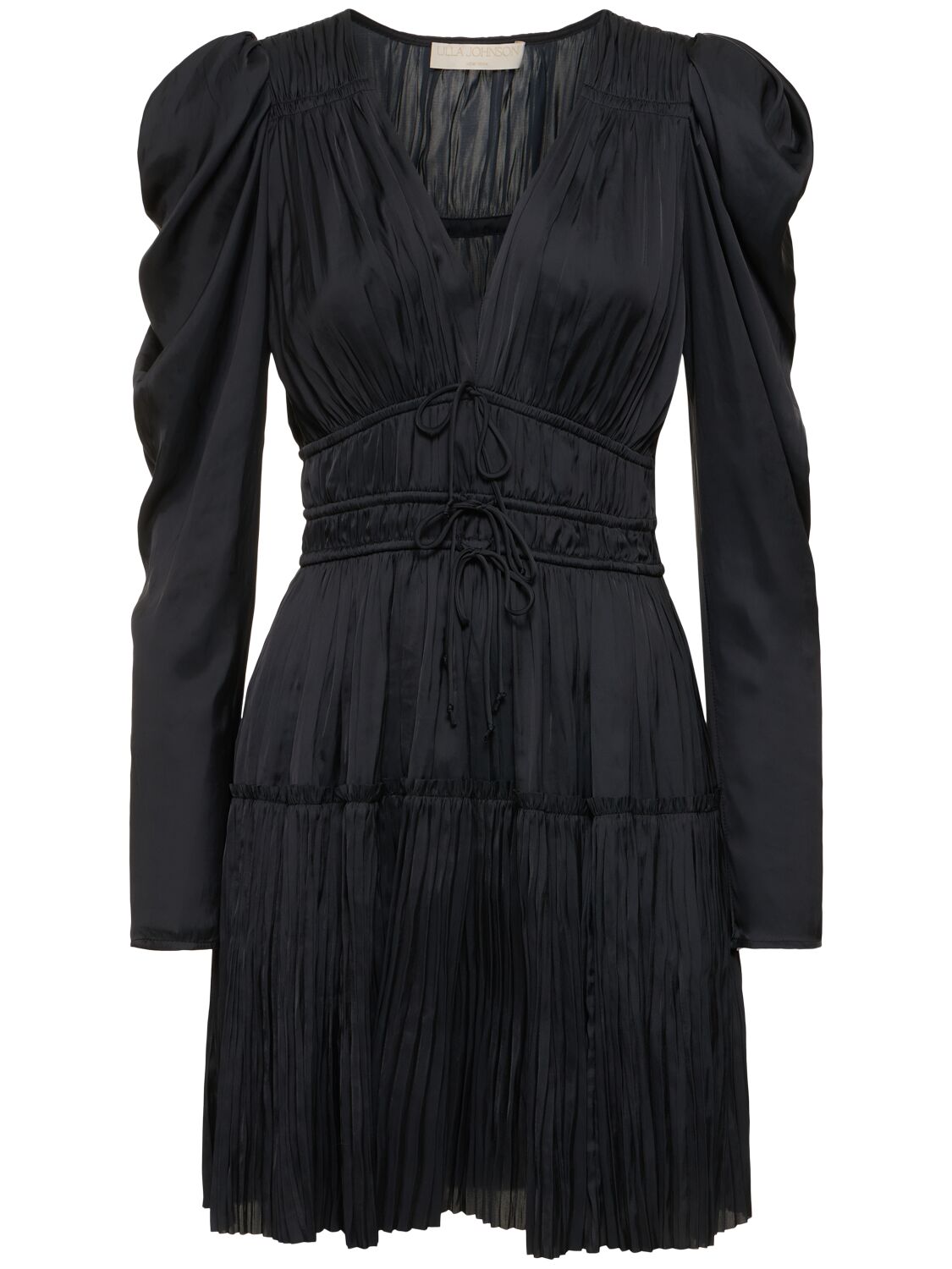 Shop Ulla Johnson Lu Pleated Satin Mini Dress In Black