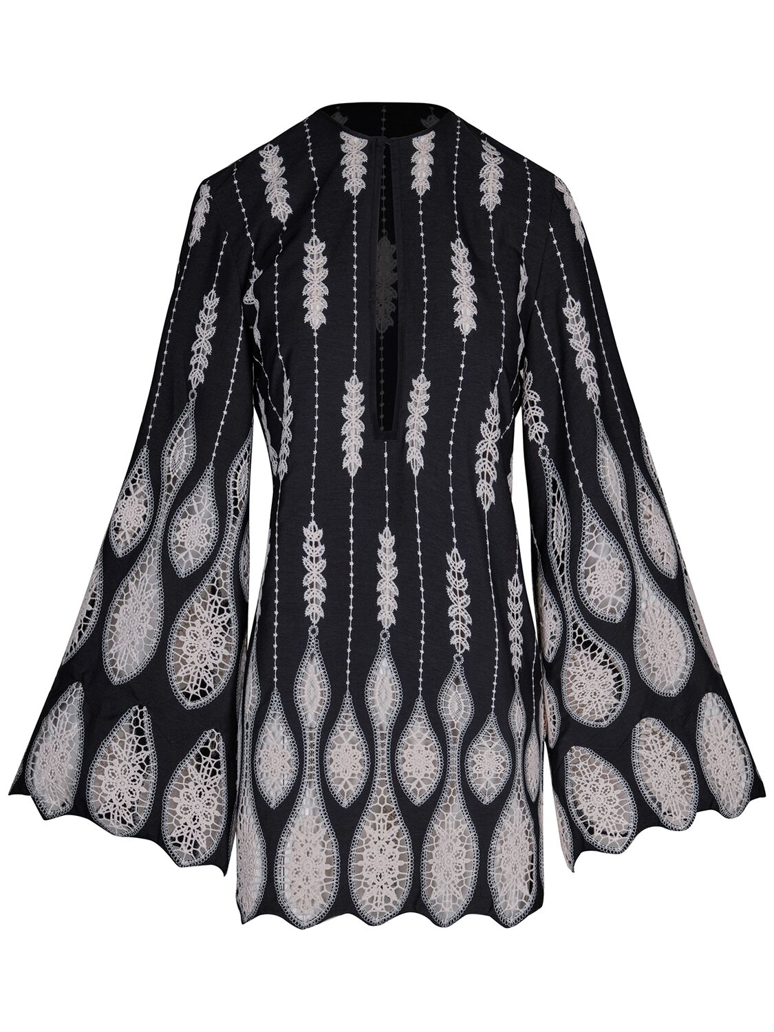 Shop Johanna Ortiz Vision Seeking Eyelet Tech Mini Dress In Black/ecru