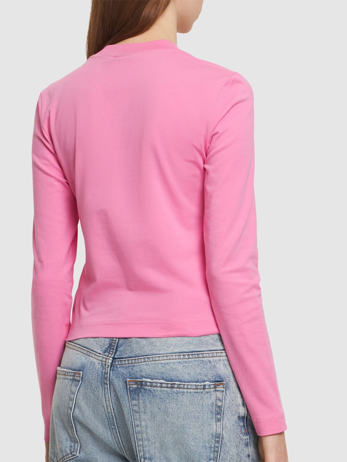 Shop Jacquemus Le T-shirt Gros Grain Long Sleeve Top In Fuchsia