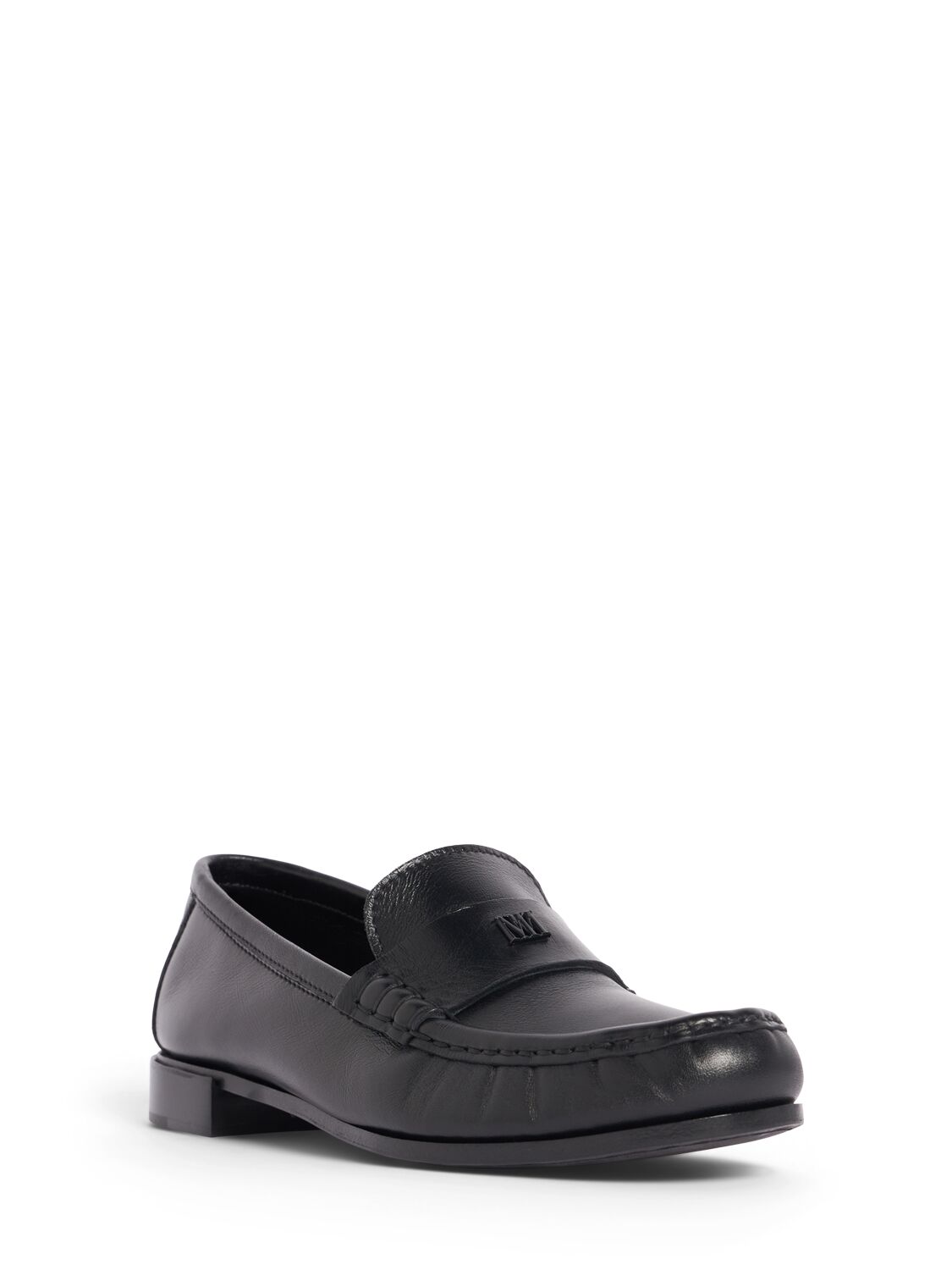 Shop Max Mara 20mm Mm Leather Loafers In Black