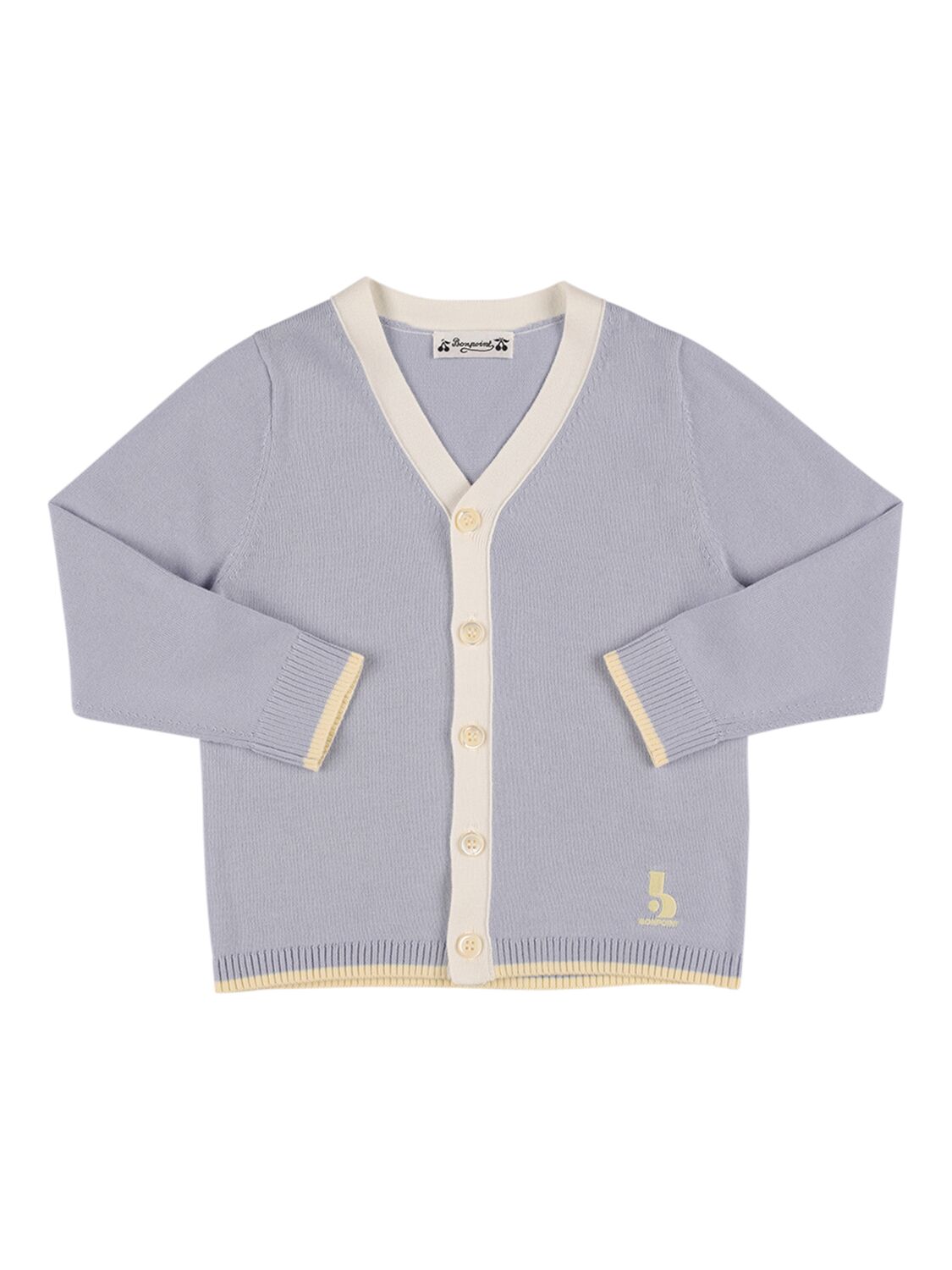 Bonpoint Kids' Embroidered Cotton Knit Cardigan In Blue