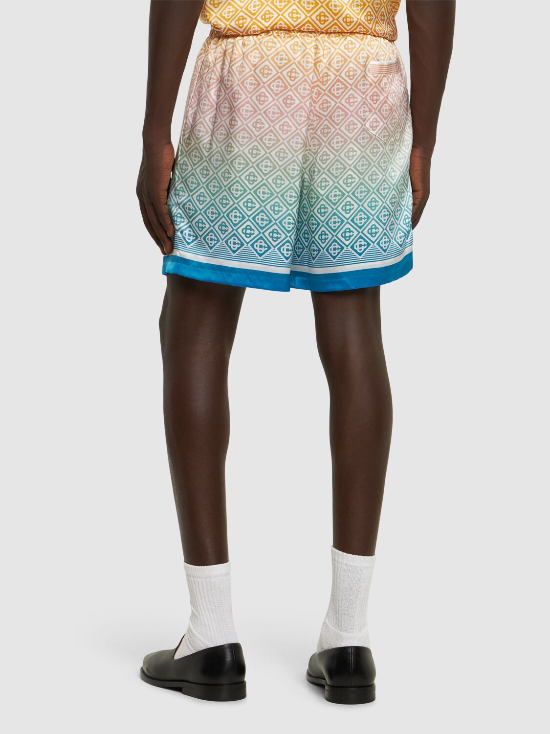 Shop Casablanca Silk Shorts W/ Drawstring In Multicolor