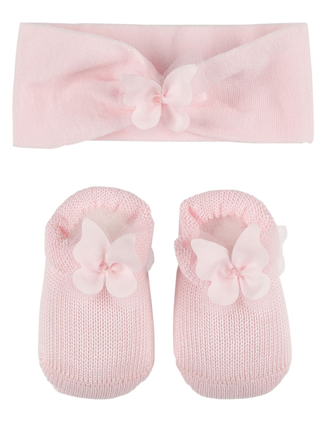 Story Loris Babies' Cotton Blend Headband & Booties In Pink