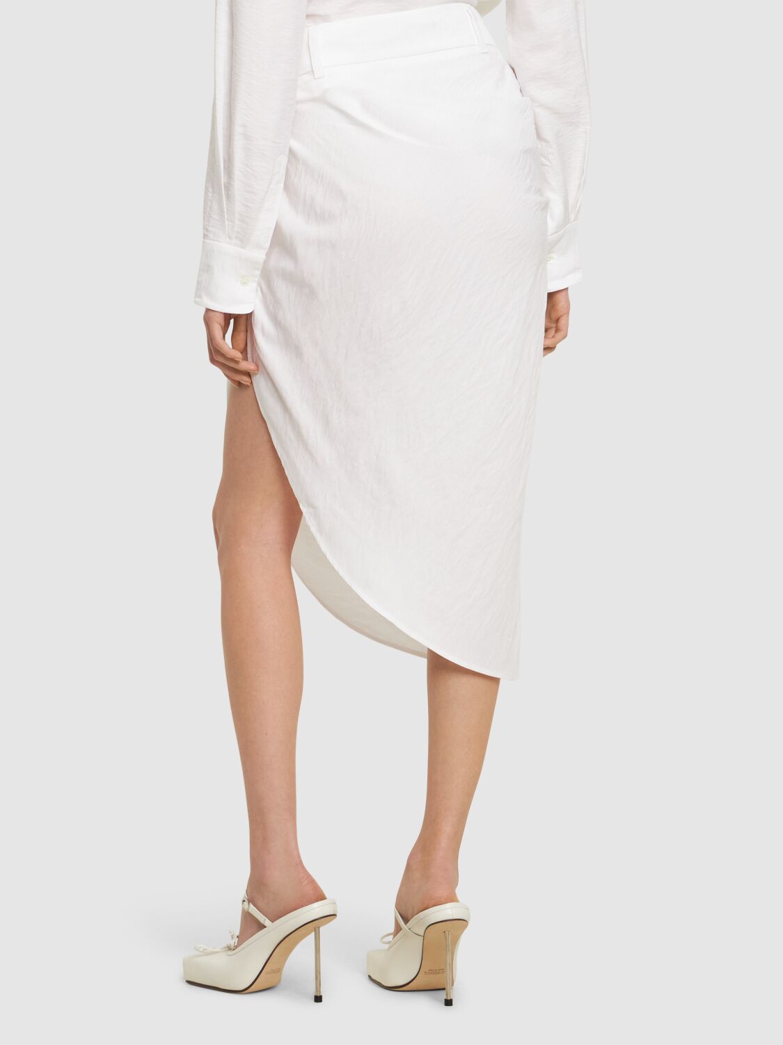 Shop Jacquemus La Jupe Saudade Satin Midi Wrap Skirt In White