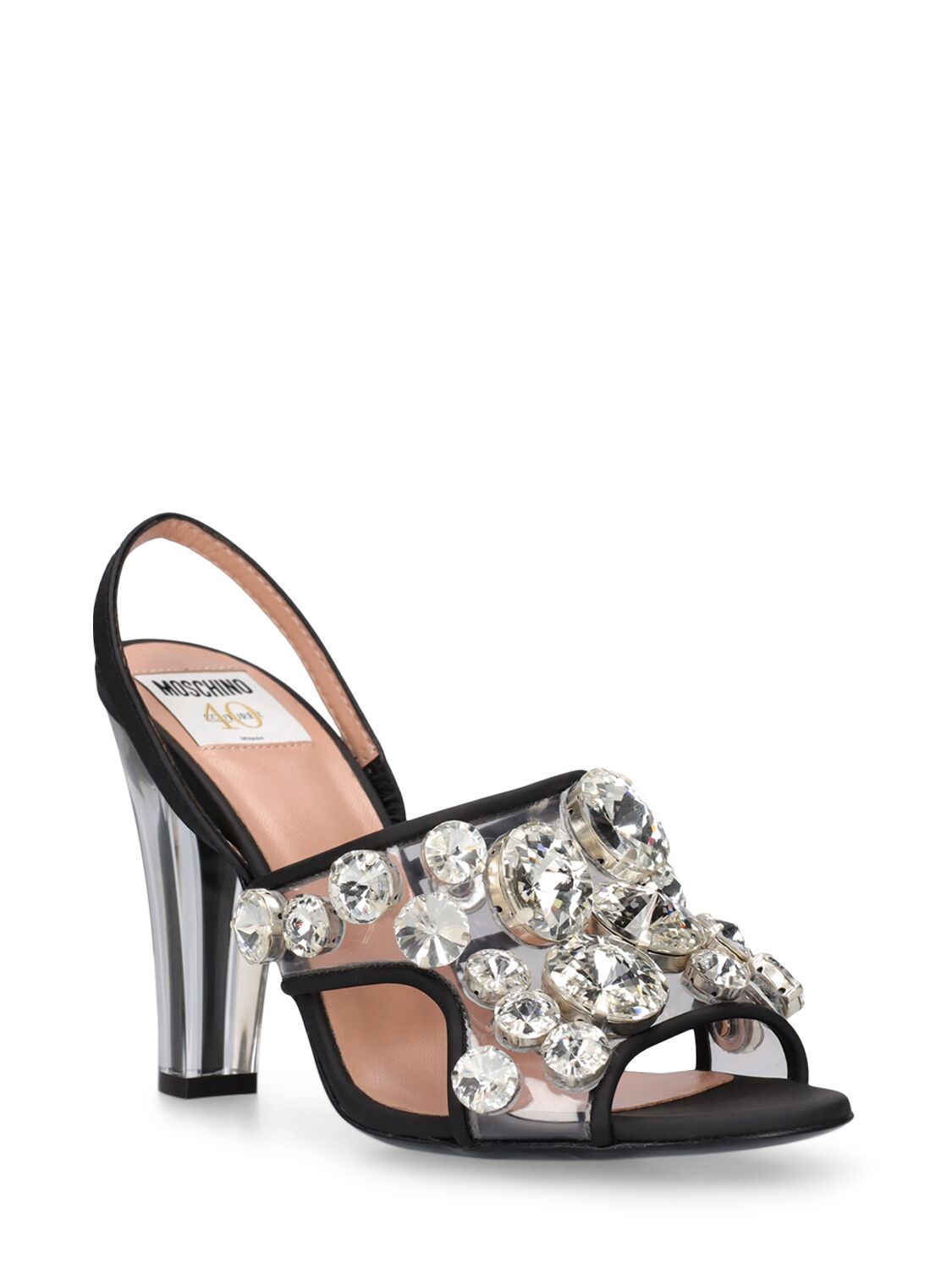 Shop Moschino 100mm Pvc & Crystal Sandals In Black
