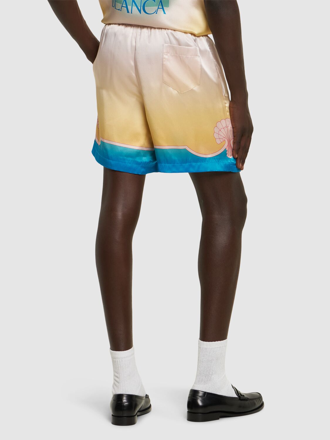 Shop Casablanca Silk Shorts W/ Drawstring In Multicolor