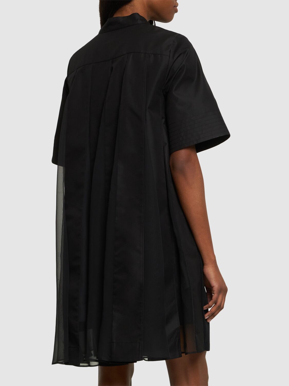 Shop Sacai Cotton Gabardine Knit S/s Mini Dress In Black