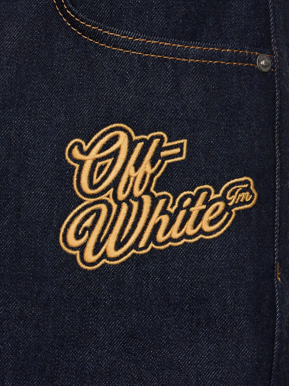 Shop Off-white 90s Logo Denim Cotton Shorts In Raw Blue