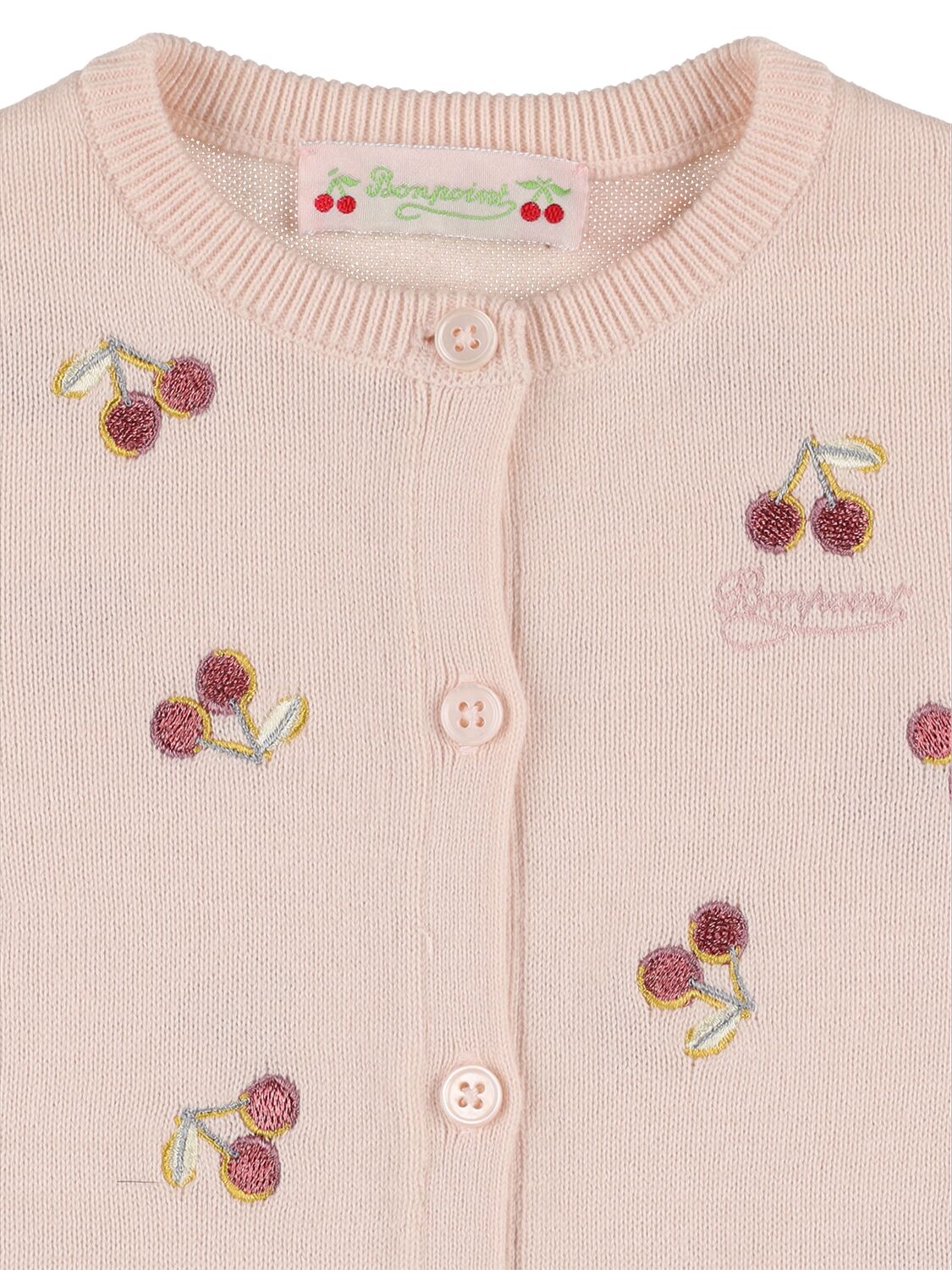 Shop Bonpoint Cherry Embroidered Cotton Knit Cardigan In Pink,multi