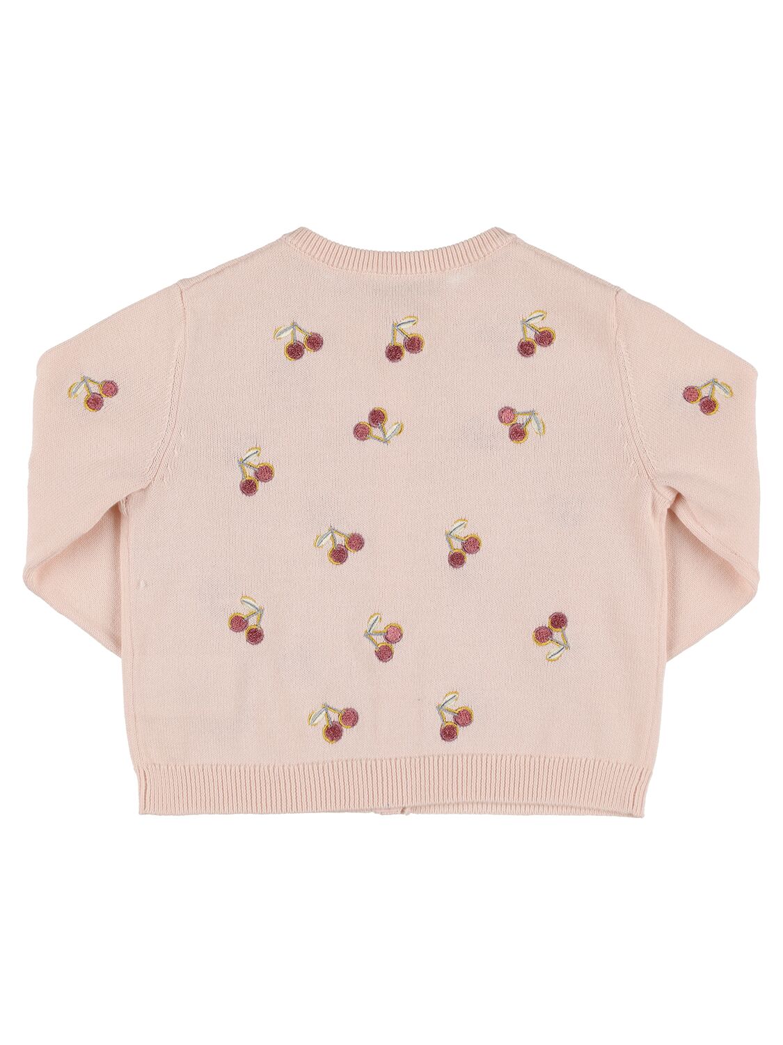 Shop Bonpoint Cherry Embroidered Cotton Knit Cardigan In Pink,multi