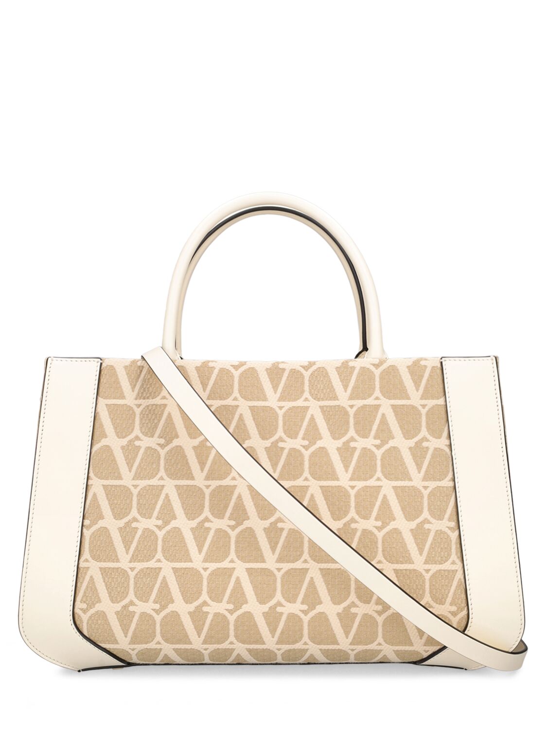 Shop Valentino Medium V Logo Signature Canvas Tote Bag In Naturale,ivory