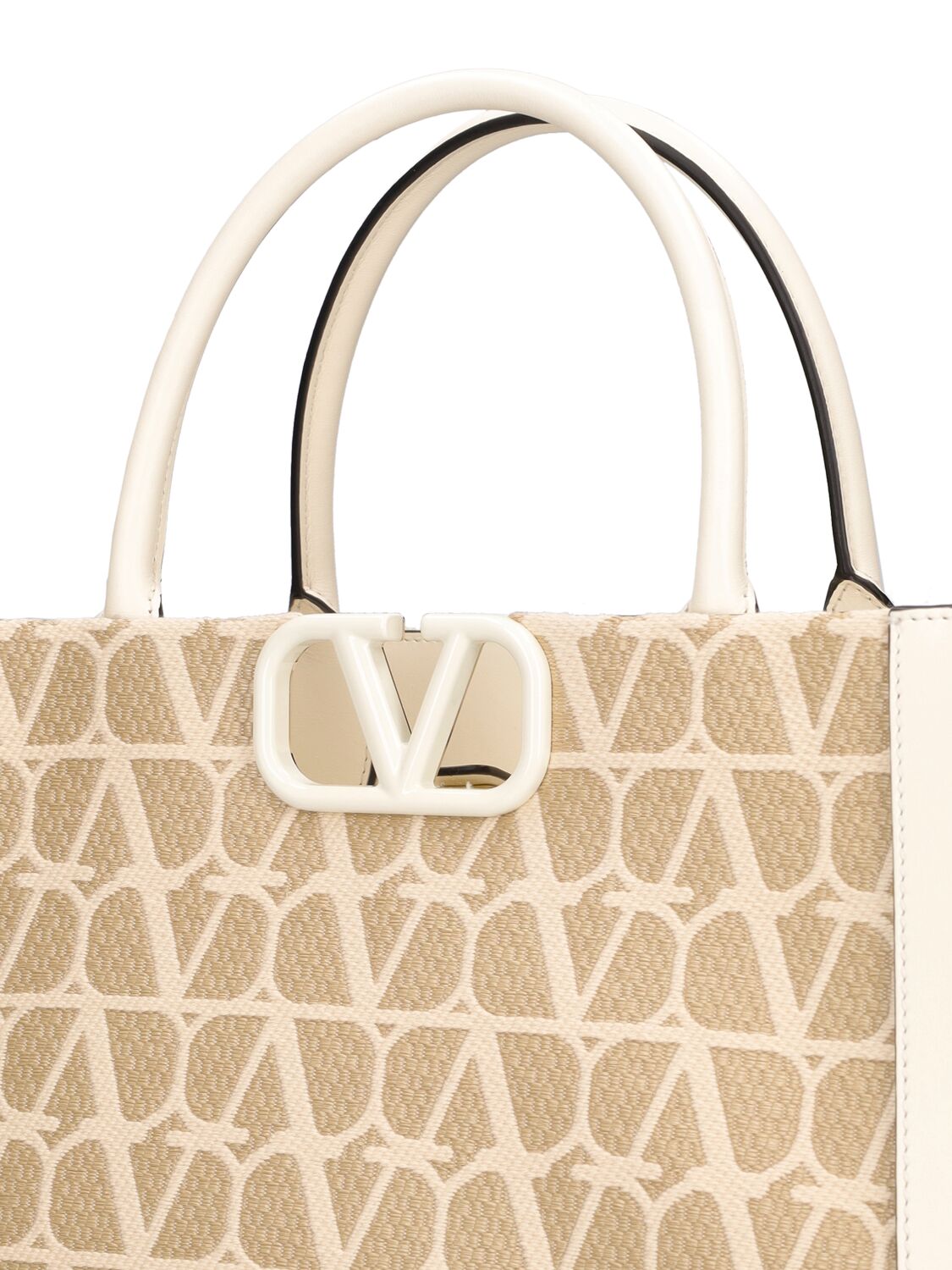 Shop Valentino Medium V Logo Signature Canvas Tote Bag In Naturale,ivory