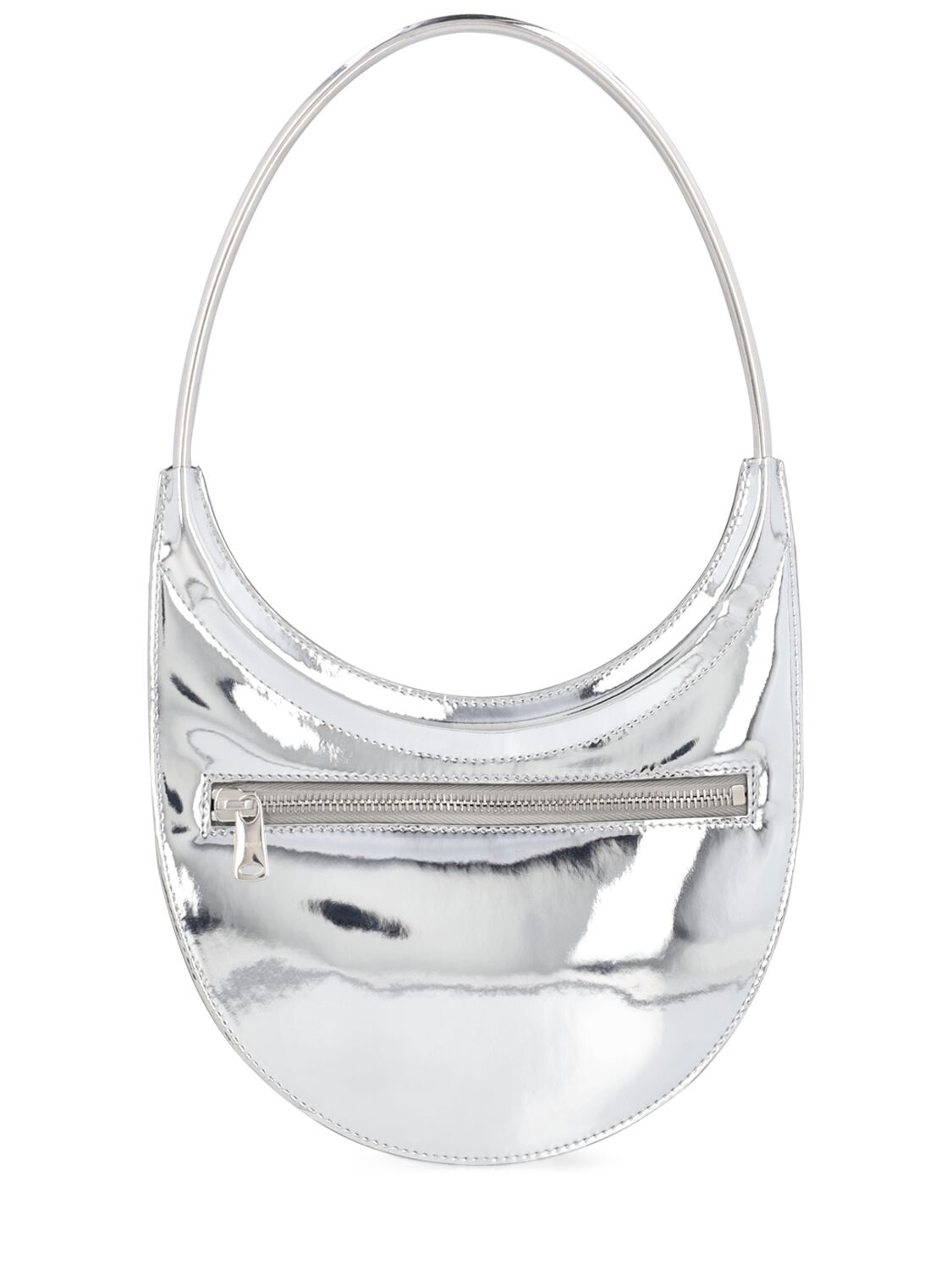 Shop Coperni Ring Swipe Metallic Faux Leather Bag In Silver