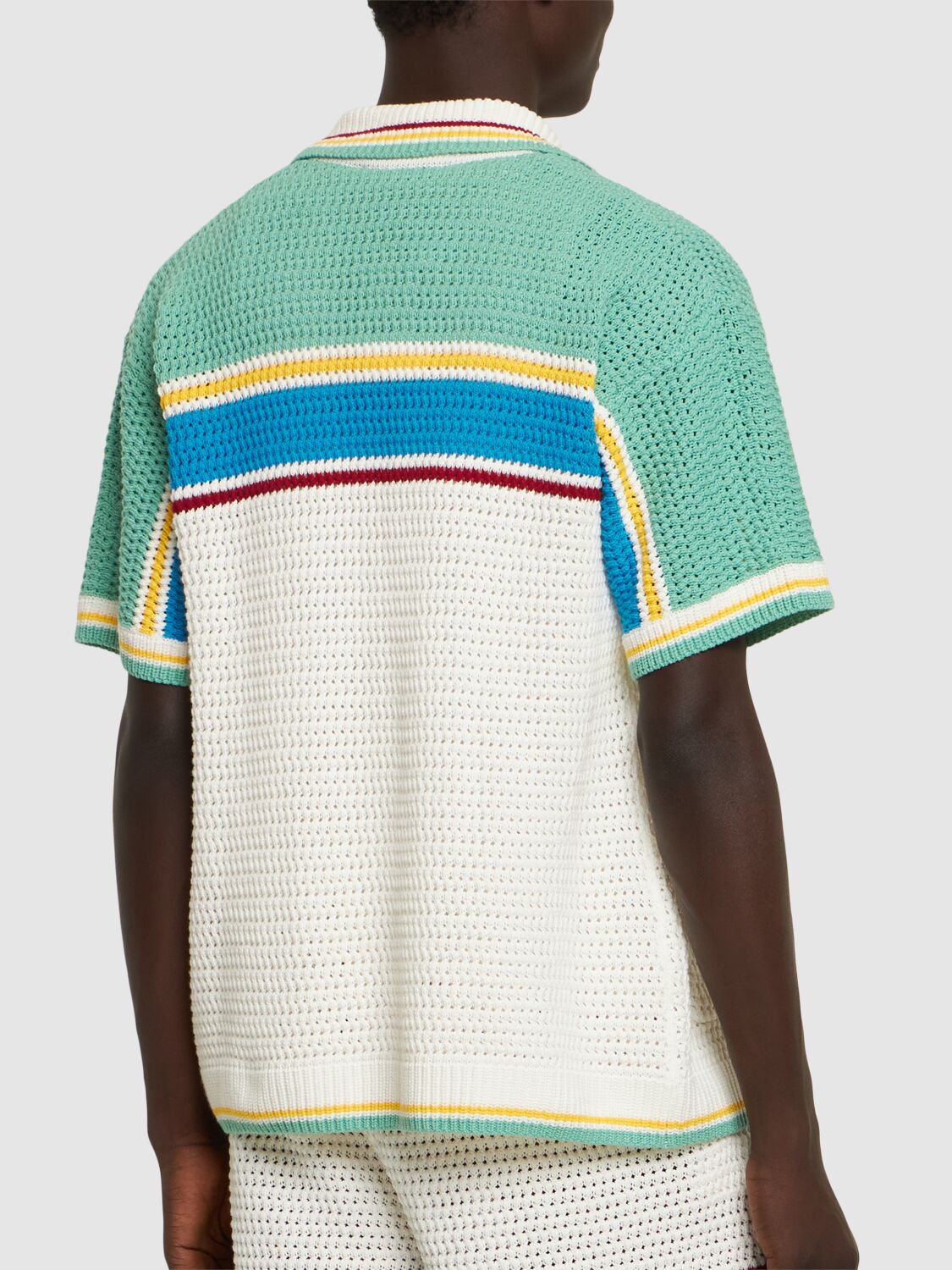 Shop Casablanca Crocheted Cotton Tennis Shirt In White/blue