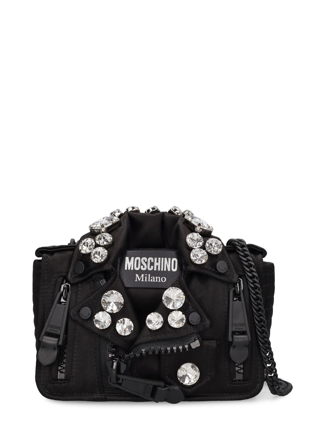 Moschino Still Life With Heart Biker Shoulder Bag In Black