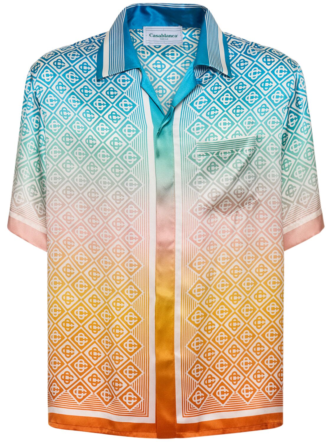 Shop Casablanca Cuban Collar Silk Short Sleeve Shirt In Multicolor